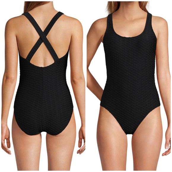 Lands end Texture Tugless X-Back One Piece Swimsuit black - Picture 5 of 8